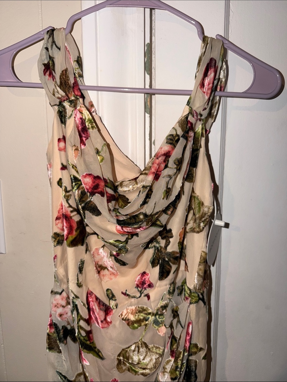 Boohoo Cream Floral Cowl Maxi Dress with Pink and Green